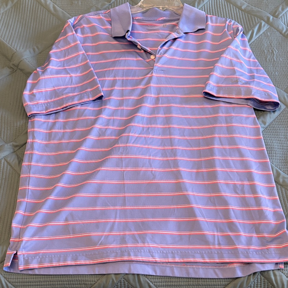 Walter Hagen Men's Polo Shirt - Blue and Pink Stripes